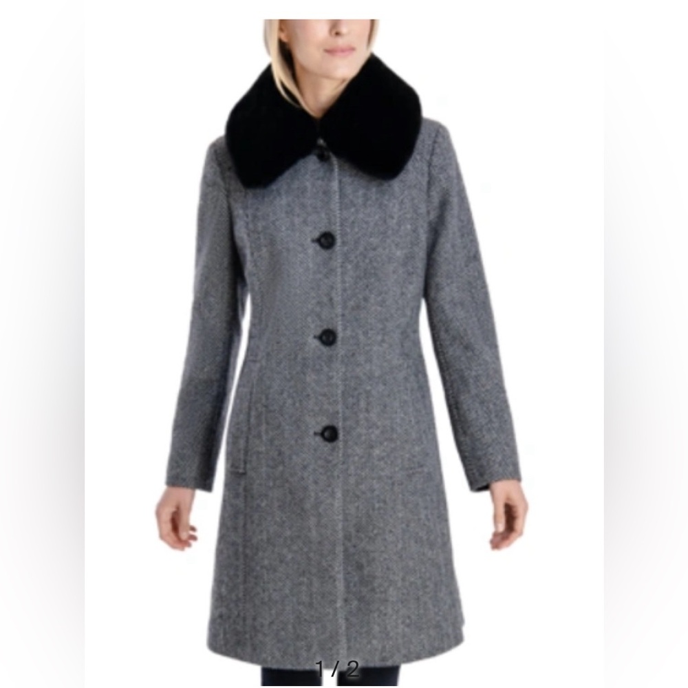 ANNE KLEIN - Women's Single-Breasted Faux-Fur Club-Collar Coat - Sz 16.